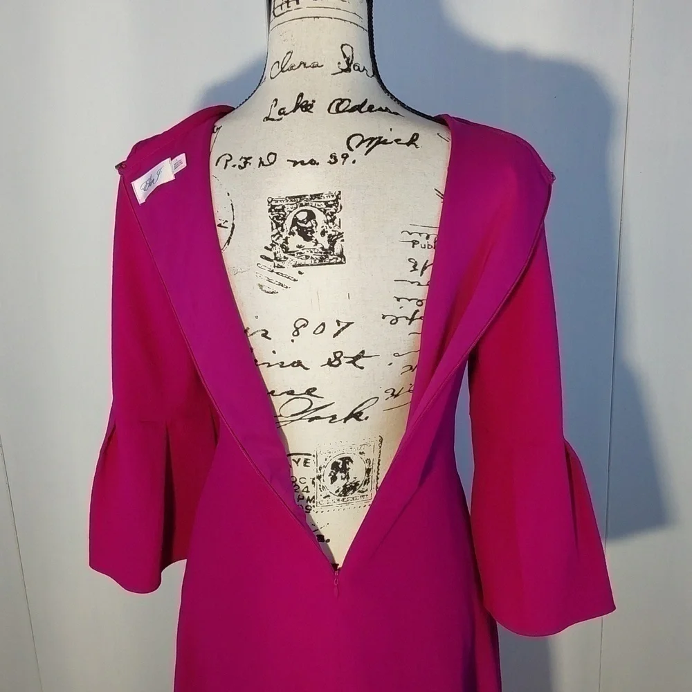 Eliza J |Womens Fuschia Bright Pink Midi Dress Flare Sleeves Fun & Flirty Sz.4 - Picture 6 of 9